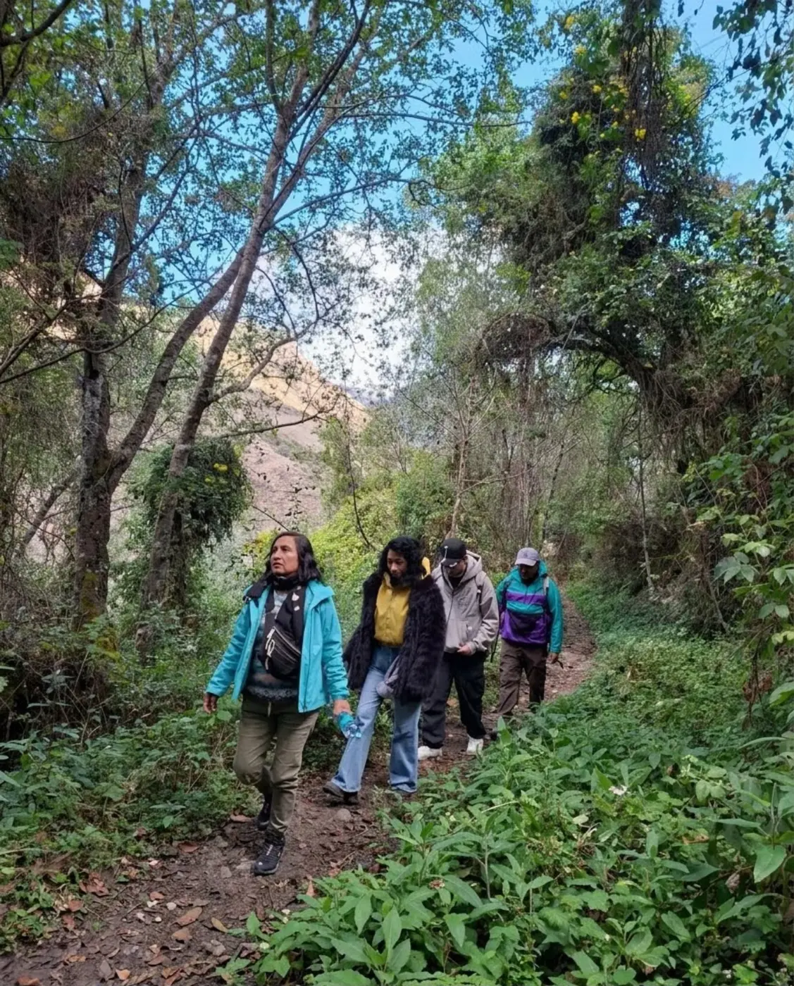 Visitantes caminando por el bosque hacia Patarcocha